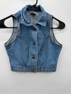 Vintage C'est Toi Made in U.S.A. Medium Wash Denim Cropped Vest Top Sz S